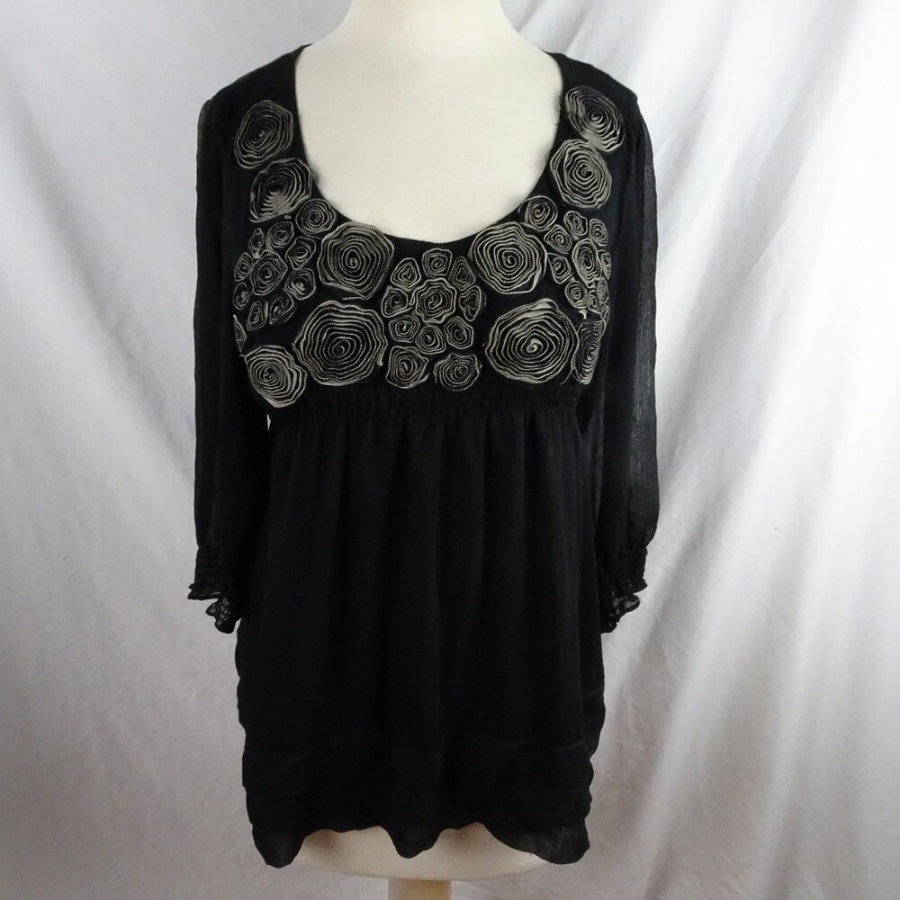 ICE Women Floral Black Blouse Top Size XL